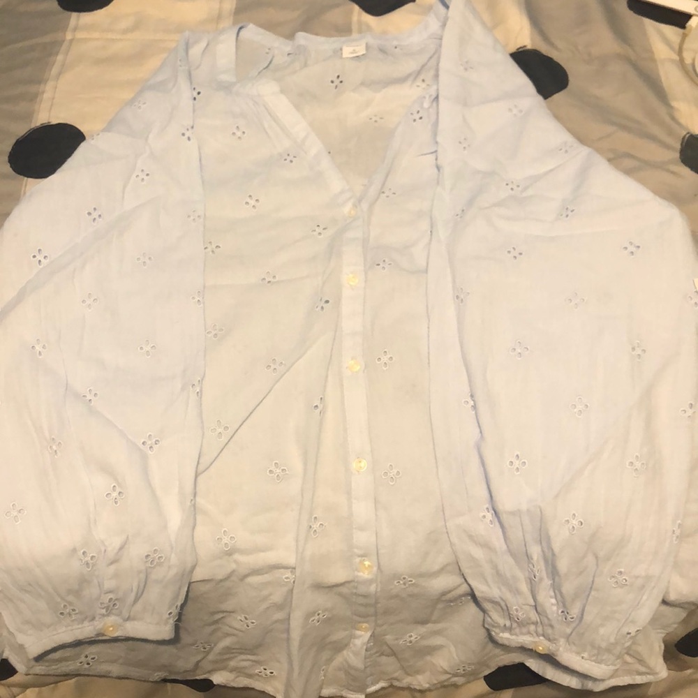 light blue button down blouse